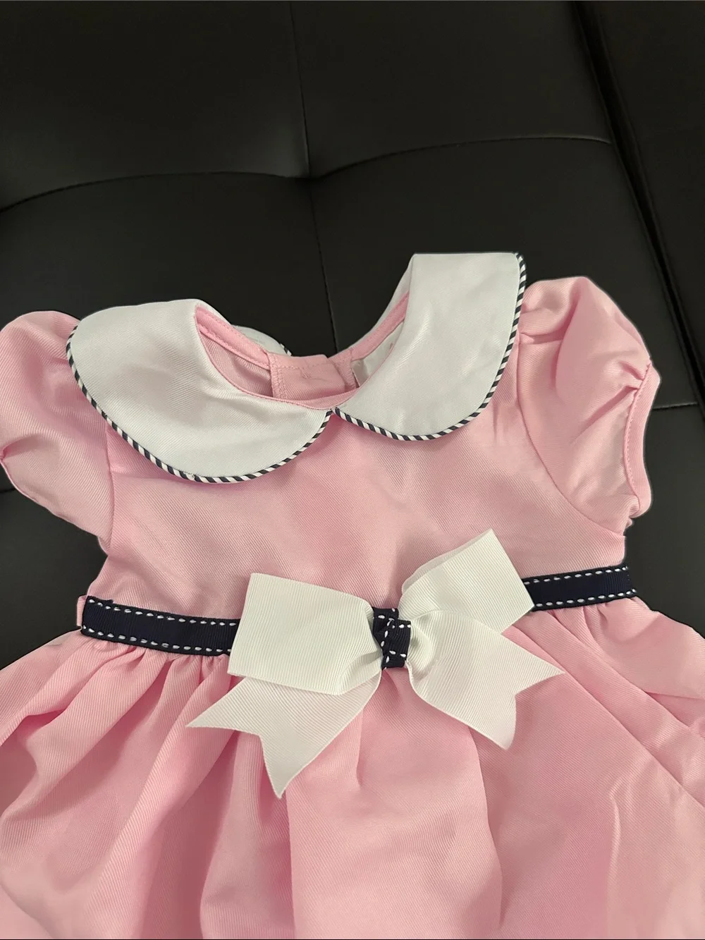 Rare Editions Pink Dress with White Collar and Navy Trim